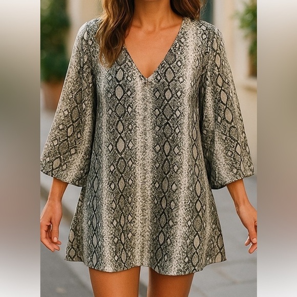 SHOW ME YOUR MUMU PYTHON PRNT HIGH LOW DONNA MICHELLE TUNIC/MINI DRESS SZ L - Picture 1 of 13